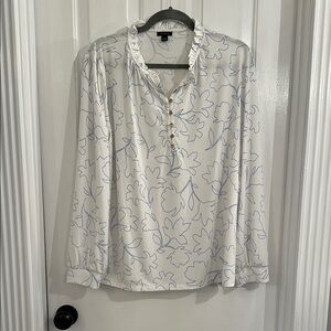Ann Taylor White Mandarin Collar Long Sleeve Blouse